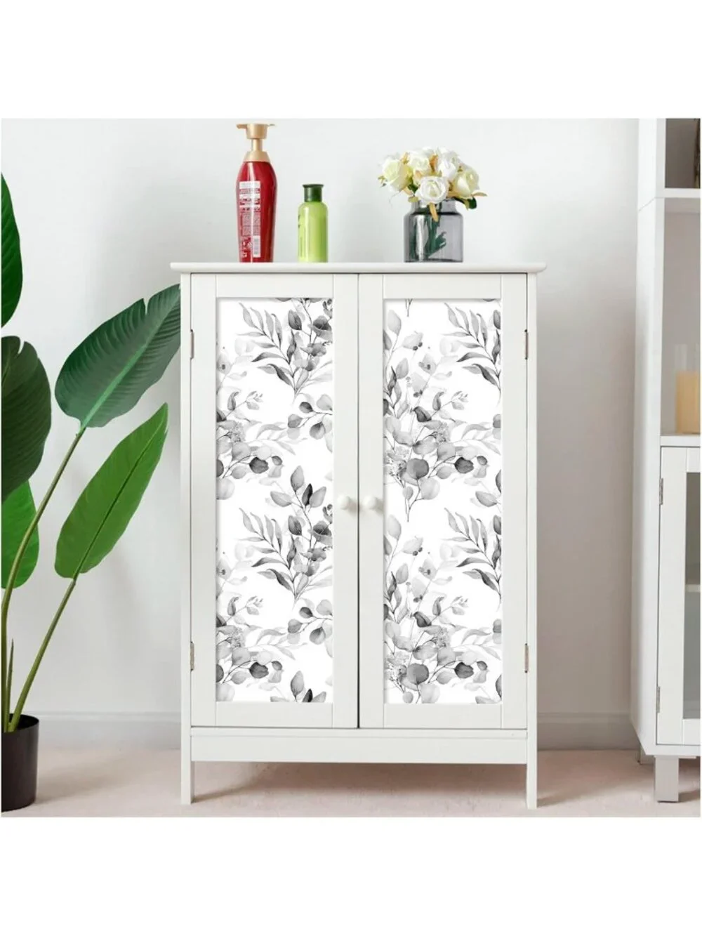 Peel and Stick Black White Wallpaper Mural | Botanical Eucalyptus Leaf Design